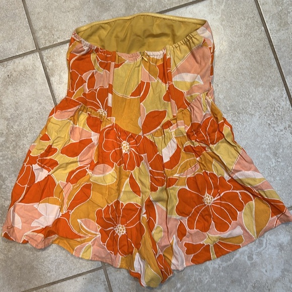 Sky To Moon Orange Retro Floral Cut Out Romper M Dress - Picture 5 of 6